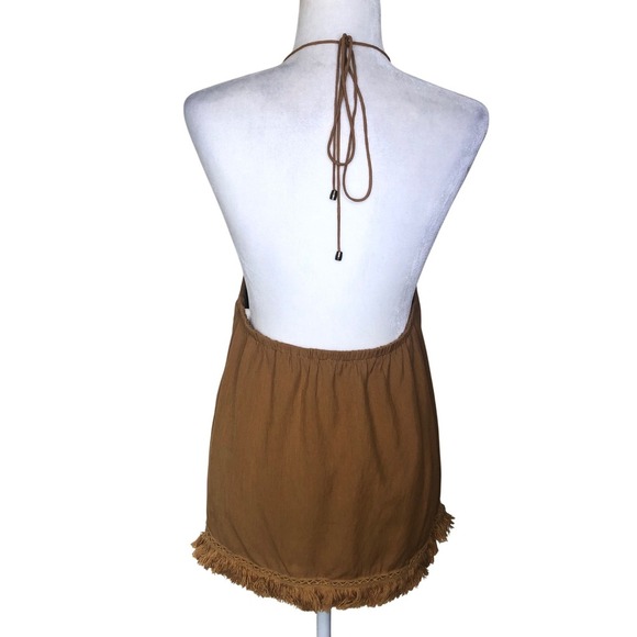 J.O.A. Brown Medium Halter Top Sleeveless Fringe Bohemian Festival Festival - Picture 2 of 16